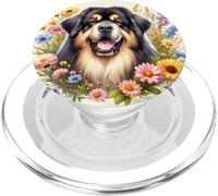 Obra de arte de flores silvestres de verano de perro mastín tibetano PopSockets PopGrip para MagSafe
