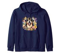 Obra de arte de flores silvestres de verano de perro mastín tibetano Sudadera con Capucha