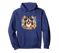 Obra de arte de flores silvestres de verano de perro mastín tibetano Sudadera con Capucha
