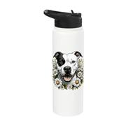 Obra de arte de flores silvestres White Pit Bull Dog Summer Daisy Stainless Steel Insulated Water Bottle
