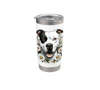 Obra de arte de flores silvestres White Pit Bull Dog Summer Daisy Vaso térmico de acero inoxidable de doble pared
