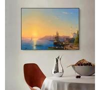 Obra de arte de Ivan Aivazovsky: El barco de olas al atardecer frente a Cap Martin, póster en lienzo para decoración de pared del hogar y sala de estar (40 x 50 cm/sin marco)