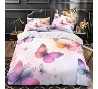 Obra de Arte de Mariposa Funda de Edredón Juego de 3 Piezas Diseño 3D Cierre de Cremallera Oculta Incluye Fundas de Almohada Transpirable Acuarela Funda Edredon for Ancianos Single（135x200cm）