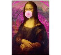 Obra de arte de Mona Lisa, arte de pared de mujer abstracta moderna Retrato de Mona Lisa con imagen de burbuja de chicle rosa Impresión en lienzo Decoración de arte pop, sin marco,40 × 60cm