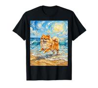 Obra de Arte de Pomerania Starry Night Dog at The Beach Camiseta