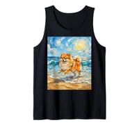 Obra de Arte de Pomerania Starry Night Dog at The Beach Camiseta sin Mangas