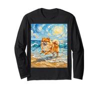 Obra de Arte de Pomerania Starry Night Dog at The Beach Manga Larga