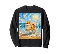 Obra de Arte de Pomerania Starry Night Dog at The Beach Sudadera