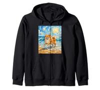 Obra de Arte de Pomerania Starry Night Dog at The Beach Sudadera con Capucha