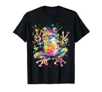 Obra de arte de rana teñida, signo de paz, brillo hippie y energía fresca Camiseta