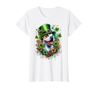 Obra de Arte del Día de San Patricio con Perro American Staffordshire Terrier Camiseta gráfica económica, Mujer, Blanco, M