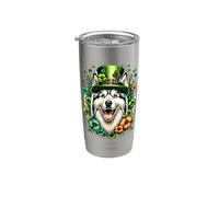 Obra de arte del Día de San Patricio de Alaskan Klee Kai Dog Vaso térmico de acero inoxidable de doble pared
