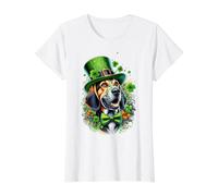 Obra de Arte del Día de San Patricio de American English Coonhound Dog Camiseta gráfica económica, Mujer, Blanco, M
