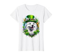 Obra de Arte del Día de San Patricio de un Perro Esquimal Estadounidense Camiseta gráfica económica, Mujer, Blanco, XL
