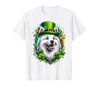 Obra de Arte del Día de San Patricio de un Perro Esquimal Estadounidense Camiseta gráfica económica, Hombre, Blanco, S