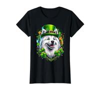 Obra de Arte del Día de San Patricio de un Perro Esquimal Estadounidense Camiseta gráfica económica, Mujer, Negro, XL