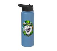 Obra de arte del Día de San Patricio de un perro esquimal estadounidense Stainless Steel Insulated Water Bottle