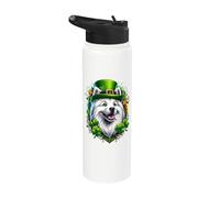 Obra de arte del Día de San Patricio de un perro esquimal estadounidense Stainless Steel Insulated Water Bottle