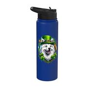 Obra de arte del Día de San Patricio de un perro esquimal estadounidense Stainless Steel Insulated Water Bottle