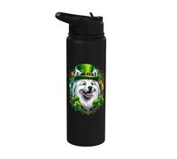 Obra de arte del Día de San Patricio de un perro esquimal estadounidense Stainless Steel Insulated Water Bottle