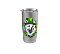 Obra de arte del Día de San Patricio de un perro esquimal estadounidense Vaso térmico de acero inoxidable de doble pared