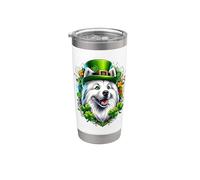 Obra de arte del Día de San Patricio de un perro esquimal estadounidense Vaso térmico de acero inoxidable de doble pared