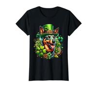 Obra de Arte del Día de San Patricio de un Perro kelpie Australiano Camiseta gráfica económica, Mujer, Negro, S