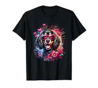 Obra de Arte del Día de San Valentín de American Water Spaniel Dog Camiseta gráfica económica, Hombre, Negro, S