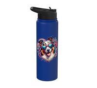Obra de arte del día de San Valentín de perro pastor australiano Stainless Steel Insulated Water Bottle