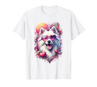Obra de Arte del Día de San Valentín de un Perro Esquimal Americano Camiseta gráfica económica, Hombre, Blanco, XL