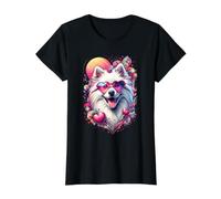 Obra de Arte del Día de San Valentín de un Perro Esquimal Americano Camiseta gráfica económica, Mujer, Negro, M