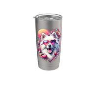 Obra de arte del Día de San Valentín de un perro esquimal americano Vaso térmico de acero inoxidable de doble pared
