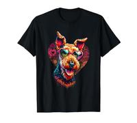Obra de Arte del Día de San Valentín del Perro Airedale Terrier Camiseta gráfica económica, Hombre, Negro, XL