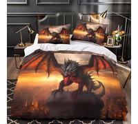 Obra de arte del dragón Funda de Edredón 3 Piezas Suave Impresión 3D Cierre de Cremallera Oculta con Fundas de Almohada Lavables Anime japonés Funda Edredon for familia Super king（260x220cm）