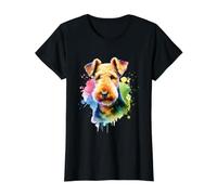 Obra de Arte del Perro Airedale Terrier Camiseta gráfica económica, Mujer, Negro, XL