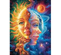 Obra de Arte del Rostro de la Diosa del Sol y la Luna Rompecabezas 300 Piezas Cartón para Parejas Actividad Hacer En Grupo Ejercicio Mental para Reyes Magos Detalle Cumpleaños 300 PCS