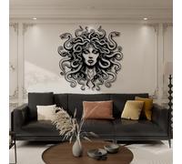 Obra de Arte en Metal para decoración de Pared: Medusa, decoración de Serpiente, mitología Griega para Sala de Estar, Dormitorio y Sala de Juegos (Negro, 80 x 80 cm)