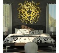 Obra de Arte en Metal para decoración de Pared: Medusa, decoración de Serpiente, mitología Griega para Sala de Estar, Dormitorio y Sala de Juegos (Dorado, 47 x 47 cm)