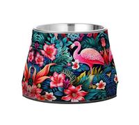 Obra De Arte Floral Flamingo Cuencos Antideslizantes de Acero Inoxidable para Perros Comederos Agua Apilables para Cachorros