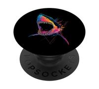 Obra de Arte geométrica de tiburón, diseño de Animales del océ PopSockets PopGrip Adhesivo