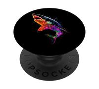 Obra de Arte geométrica de tiburón, diseño de Animales del océ PopSockets PopGrip Adhesivo