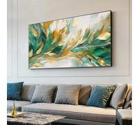 Obra de arte Gi hojas abstractas, pintura sobre lienzo, arte de plantas verdes, pintura para sala de estar, decoración de pared, arte de pared moderno grande, sin marco 75x150cm/30x59in