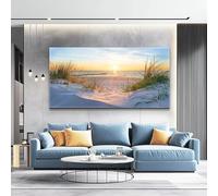 Obra de arte giclée, lienzo grande para pared, para sala de estar, pintura de paisaje oceánico con sol azul, cuadro en lienzo para decoración del hogar (40x80cm/sin marco)