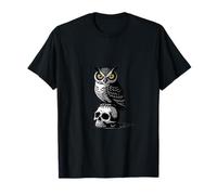 Obra de Arte gótica con diseño de búho Oscuro en Calavera Camiseta