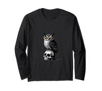 Obra de Arte gótica con diseño de búho Oscuro en Calavera Manga Larga