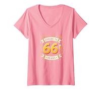 Obra de Arte para Celebrar el cumpleaños de Cheers to 66 Years Camiseta Cuello V, Mujer, Rosado, L
