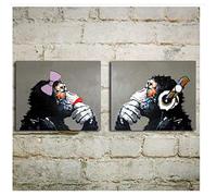 Obra De Arte para Hogar Escuchar para Pop MúSica Gorila Pareja Amante Lienzo Pintura Animal óLeo Pintura Hogar Sala Decoracion Sin Marco 60×60cm×2pcs