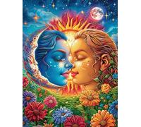 Obra de arte rostro de sol y luna Rompecabezas 1000 Piezas Cartón Resistente Para Mayores Cuentos de hadas fantásticos de animales salvajes Reunión Familiar Juegos Desarrollo Lógica Detalle San Valent