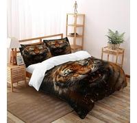 Obra de Arte Tigre Funda De Edredón 3 Piezas con Impresión En 3D Fierce Forest Animal con 2 Fundas De Almohada Super King（260x220cm） Microfibra Juego De Cama para