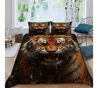Obra de Arte Tigre Funda Edredon 3 Piezas con Impresión En 3D Fierce Forest Animal con Funda Almohada King（220x240cm） Microfibra Juego De Ropa De Cama para para Niñosy Hombres
